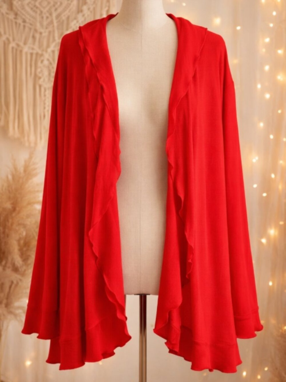 Vintage Channa Red Slinky Stretch Draped Open Front Cardigan XL Travel Y2K Work - Picture 1 of 8